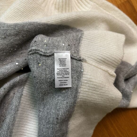 Talbots Women’s Wool Blend Turtleneck Long Sleeve Sweater Sequin Stripe Gray M - Picture 15 of 16